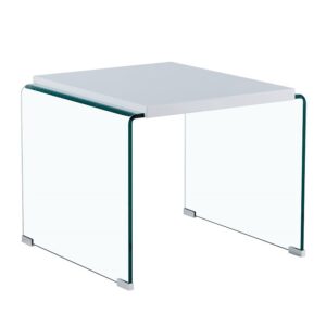 Mesa ARISTON, baja, lacada blanca, cristal, 60 x 63 cms