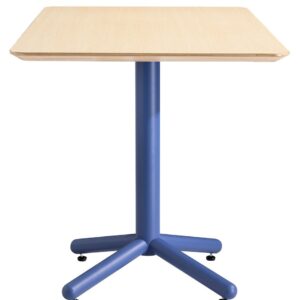 Mesa COLMAR, azul, tapa de contrachapado revestido con HPL, color natural, 70 x 70 cms