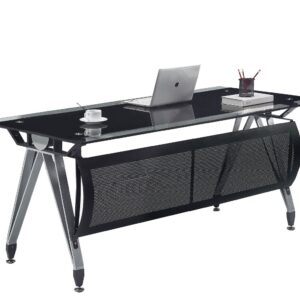 Mesa de oficina BASILEA, vidrio templado negro, 180 x 85 cms