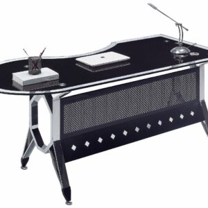Mesa de oficina COLOGNE, forma a derecha, vidrio templado negro, 180 x 85 cms