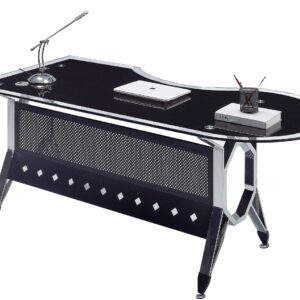 Mesa de oficina COLOGNE, forma a izquierda, vidrio templado negro, 180 x 85 cms