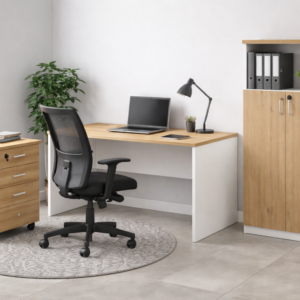 Mesa de oficina VOLPI 120, blanco y roble, 120 x 70 cms