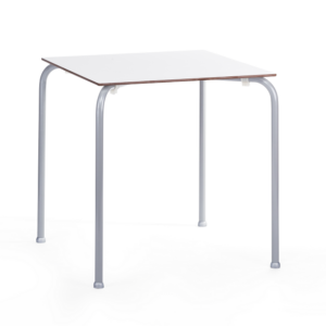 Mesa FERAY NEW, apilable, epoxi gris, tablero fenólico blanco, 69 x 69 cms.
