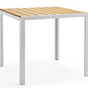 Mesa GARIBALDI, metal blanco, tablero polywood amarillo, 80 x 80 cms.