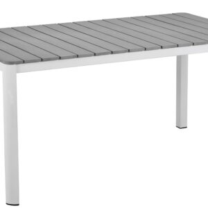 Mesa GARIBALDI, metal blanco, tablero polywood gris, 160 x 90 cms.