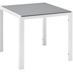 Mesa GARIBALDI, metal blanco, tablero polywood gris, 80 x 80 cms.
