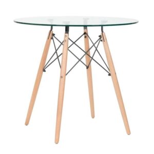 Mesa STAR, madera, cristal, 100 cms de diámetro