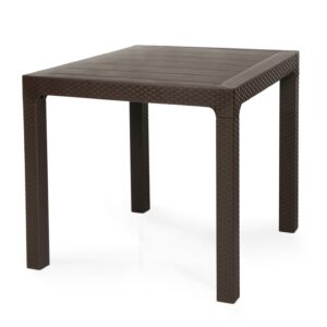 Mesa TROPICAL, ratán, polipropileno marrón chocolate, 80 x 80 cms