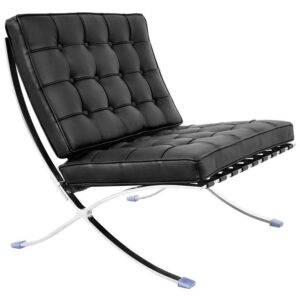 Silla BARNA (T), diseño, acero inoxidable, piel top negra