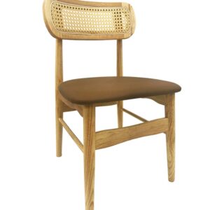 Silla CÁUCASO, madera, rejilla, similpiel marrón