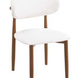 Silla DACHAU, metal acabado de color madera, similpiel blanca