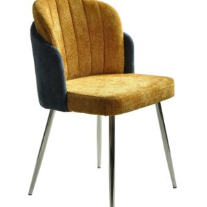 Silla DRESDE, cromada, tapizada chenilla azul y amarillo