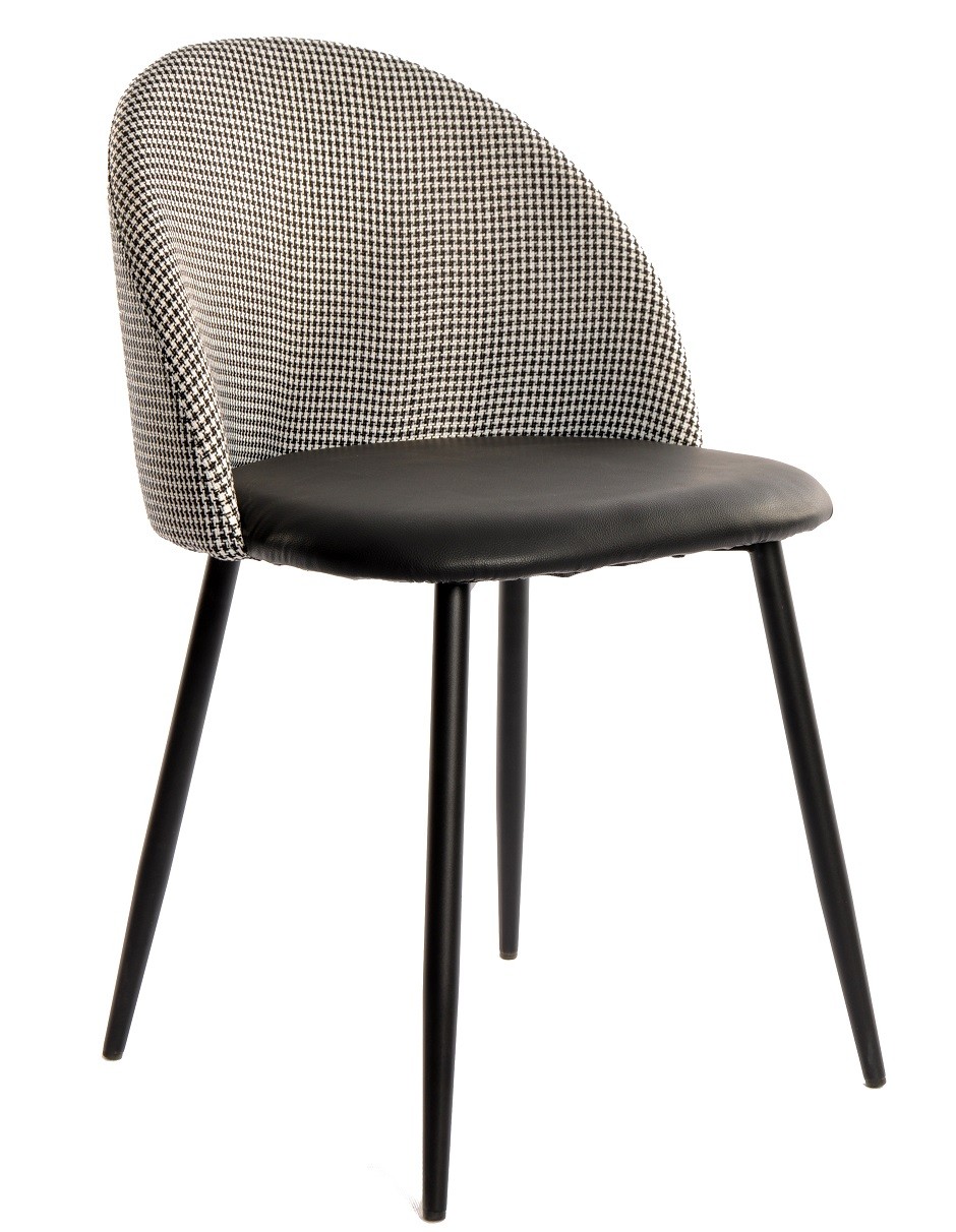 Silla ETNA, metal negro, tapizado pata de gallo y similpiel negra
