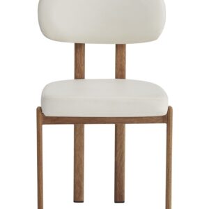 Silla MESINA, metal acabado de color madera, similpiel blanca
