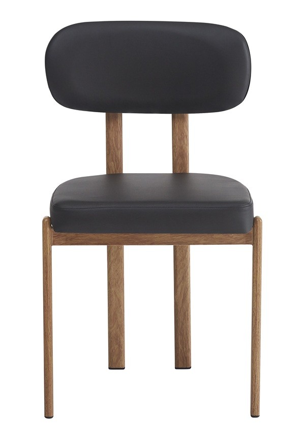 Silla MESINA, metal acabado de color madera, similpiel negra