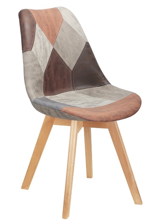 Silla TORRE 4P, madera, patchwork, tejido técnico marrón-gris