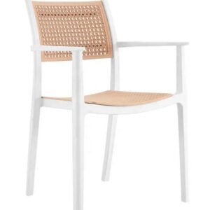 Sillón ALVOR 97, apilable, polipropileno blanco y beige