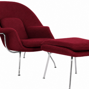 Sillón con ottoman WOW, fibra de vidrio, acero inoxidable, tejido cachemir rojo oscuro