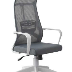 Sillón de oficina AMIENS, alto, blanco, malla y asiento gris