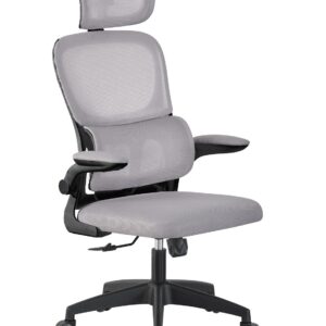 Sillón de oficina BERNAY, alto, negro, malla y asiento gris