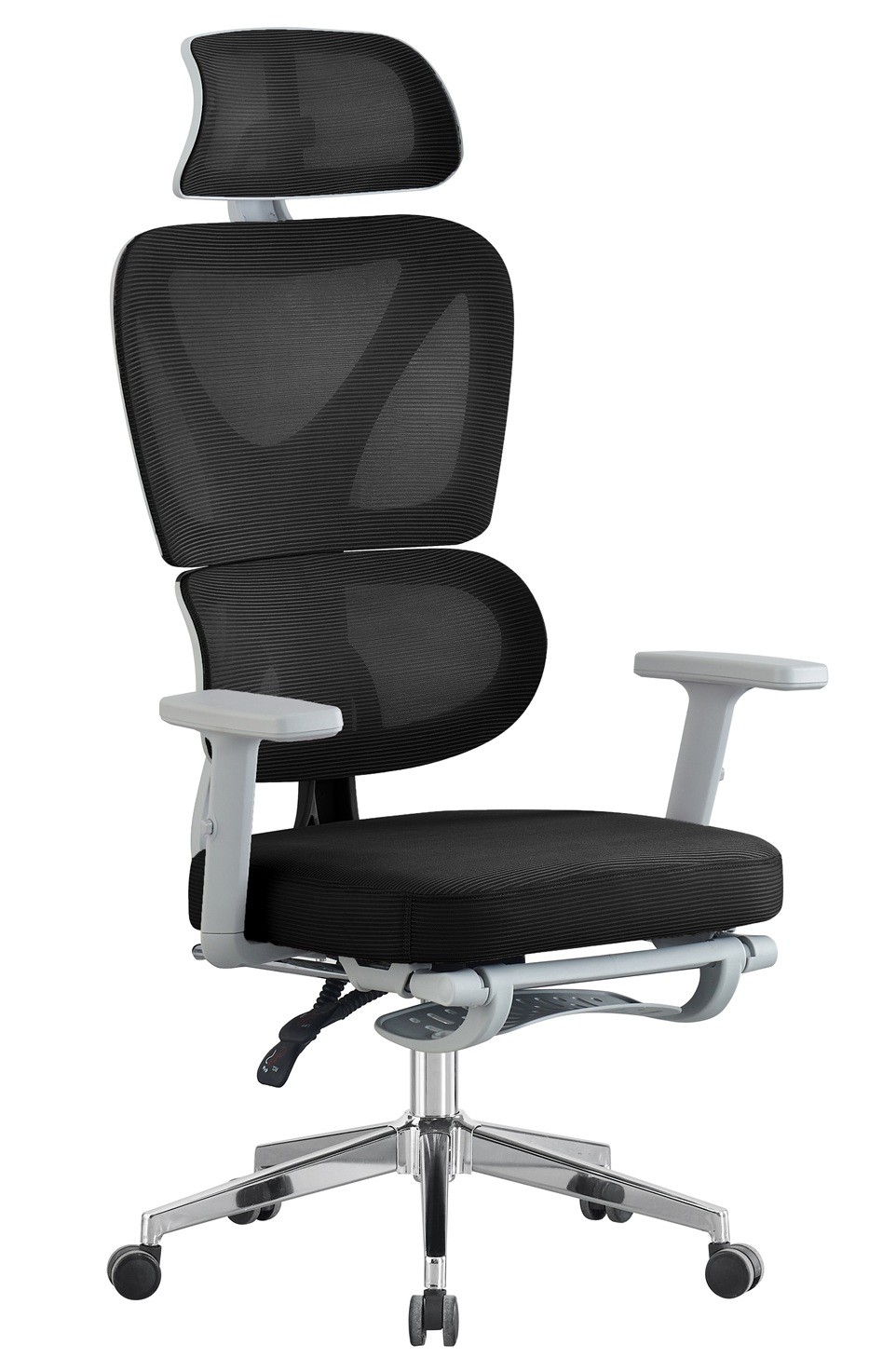 Sillón de oficina DURBUY, alto, ergonómico, gris, malla negra