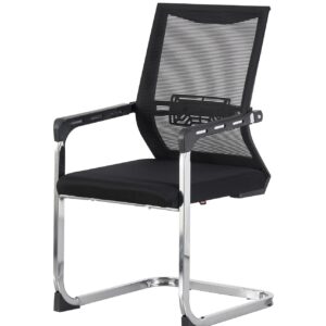 Sillón de oficina FLERS, fijo de patín, cromado, malla negra