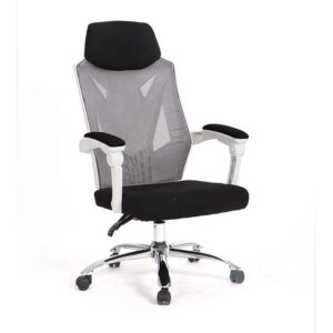 Sillón de oficina GRAZ, blanco, alto, malla gris, tejido negro