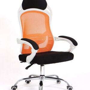 Sillón de oficina LINZ, blanco, alto, sincro, malla naranja, tejido negro