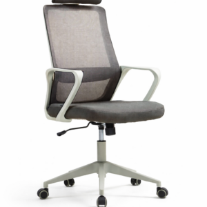 Sillón de oficina MARIO, alto, gris, malla y asiento gris