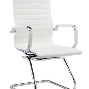 Sillón de oficina OLIVER, fijo de patín, cromado, similpiel blanca