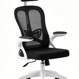Sillón de oficina ORBEC, alto, blanco, malla y asiento negro