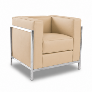 Sillón NEW LOBBY, acero inoxidable, similpiel beige