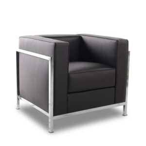 Sillón NEW LOBBY, acero inoxidable, similpiel negra
