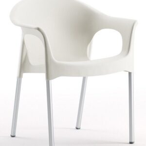 Sillón NILO, aluminio, apilable, polipropileno blanco