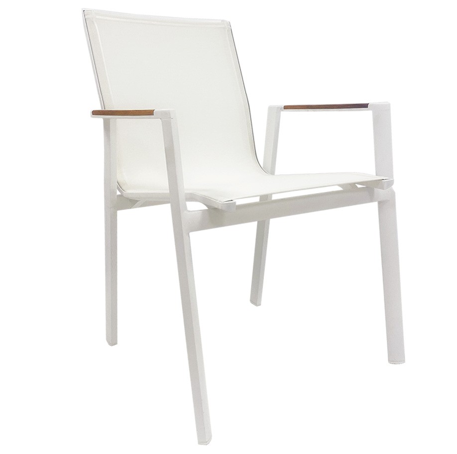 Sillón ROSAURO, apilable, aluminio, textilene blanco