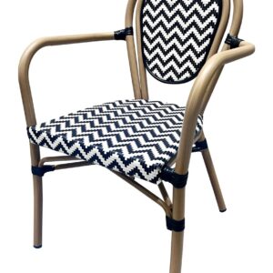 Sillón TARAMAY, apilable, aluminio, mesh blanco y negro