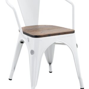 Sillón TOL EK WOOD, acero, blanco, asiento madera