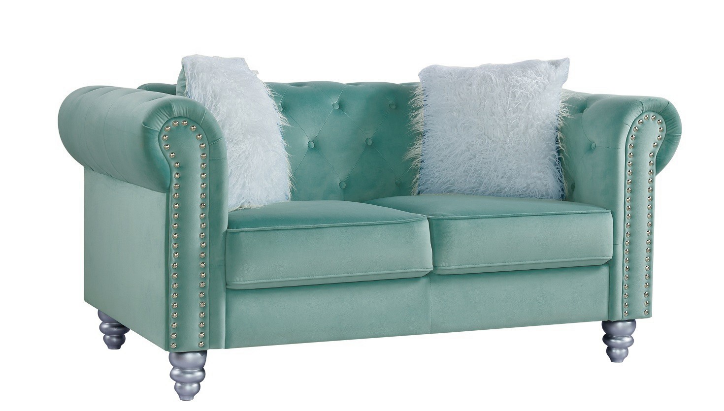 Sofá CHESTER STYLE, 2 plazas, tapizado velvet verde agua 58