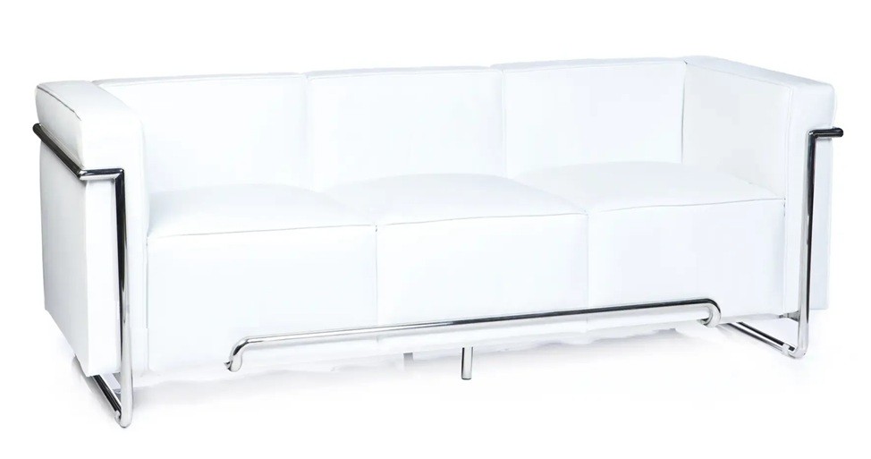 Sofá VENETTO, 3 plazas, acero inoxidable, similpiel blanca