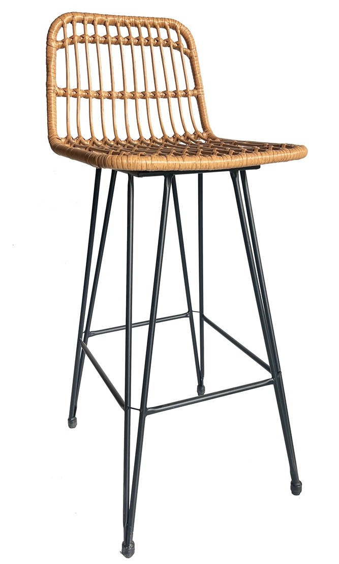 Taburete BRUNEI, metal, ratán beige