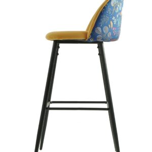 Taburete CARNAVAL YELLOW, metal, tapizado velvet amarillo con trasera carnaval