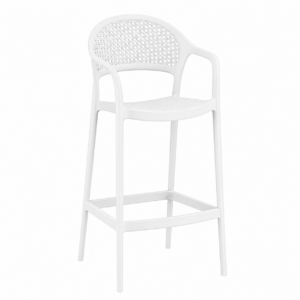 Taburete CASCAIS, apilable, imitación ratán, polipropileno blanco