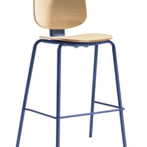 Taburete COLMAR, apilable, azul, contrachapado revestido con HPL, color natural