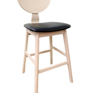 Taburete DUBLIN, madera de hevea, natural, similpiel negra