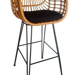 Taburete JAMBI, metal, ratán beige, cojín negro