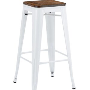 Taburete TOL EK WOOD, acero, blanco, asiento madera
