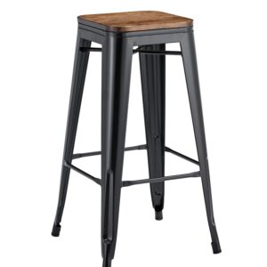 Taburete TOL EK WOOD, acero, negro, asiento madera