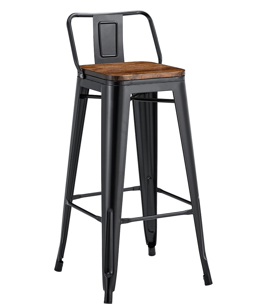 Taburete TOL R1 EK WOOD, acero, negro, asiento madera