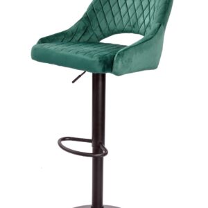 Taburete YASUR, regulable, metal negro, tapizado velvet 56 verde oscuro